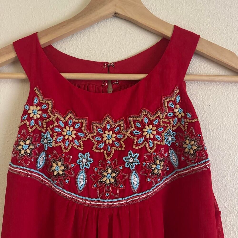 Sabine Red Chiffon Beaded Embellished Boho Maxi Formal Goddess Ethereal Dress S